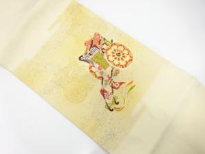 御所車模様織り出し　名古屋帯